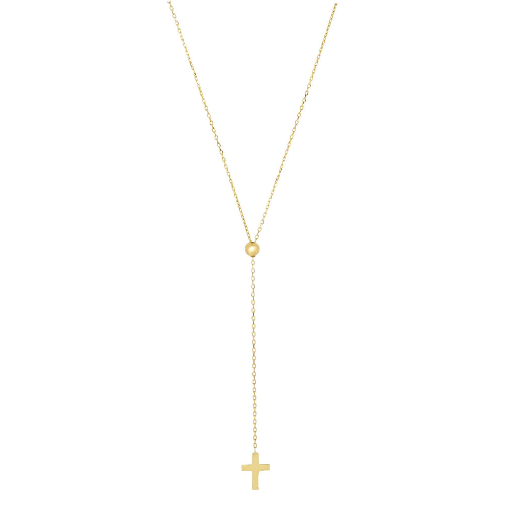 26" Cross Adjustable Rosary Necklace Real 14K Yellow Gold