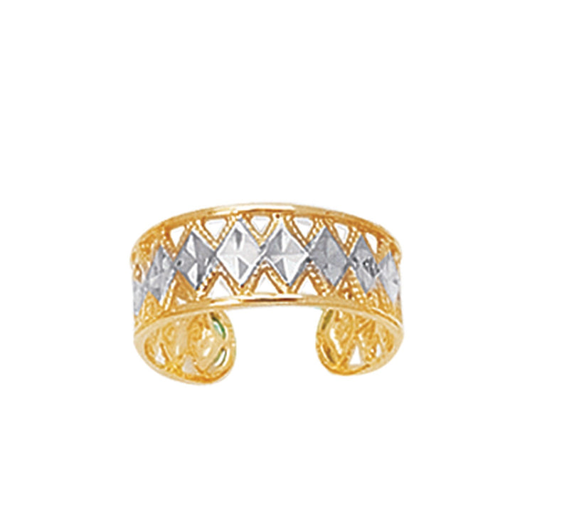 Diamond Cut Two-Tone Pattern Filigree Toe Ring Real 14K Yellow Gold - besenn