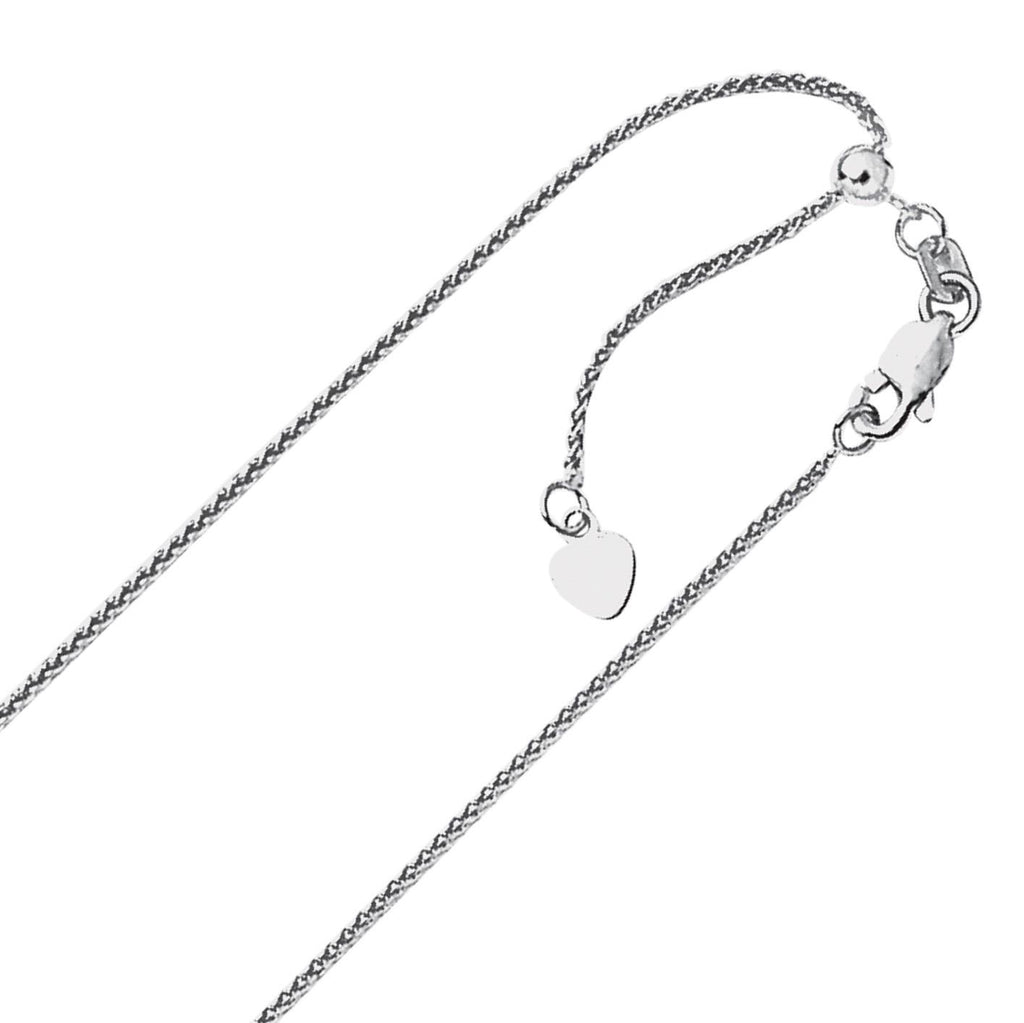 1.00mm Solid Adjustable Spiga Wheat Chain Necklace REAL 10K White Gold 22" 2.4gr