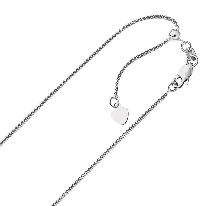 1.00mm Solid Adjustable Spiga Wheat Chain Necklace REAL 10K White Gold 22