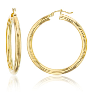 5mm X 45mm 1 3/4" Large Shiny Plain Bold Hoop Earrings REAL 14K Yellow Gold - besenn