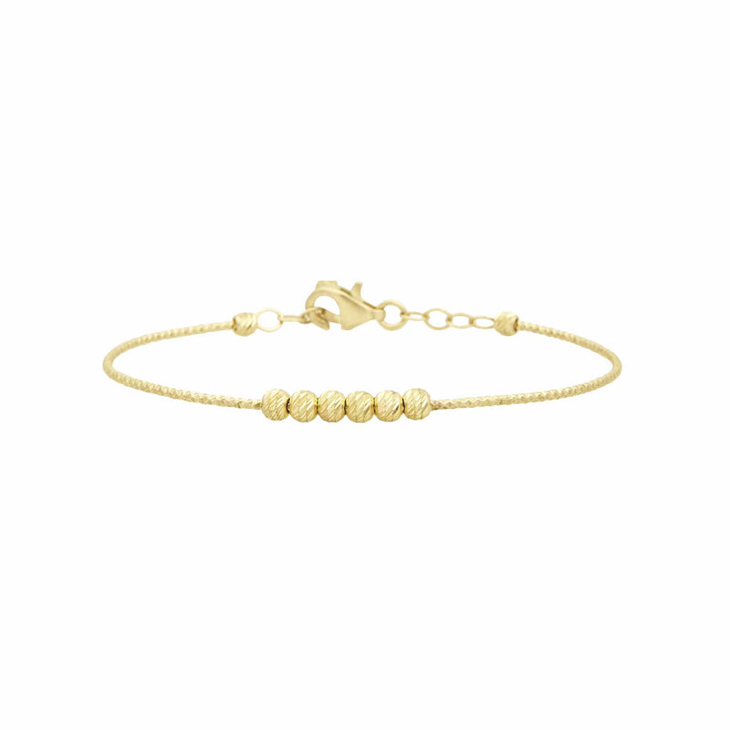 Child's Diamond Cut Beaded Bangle Bracelet Real 14K Yellow Gold - besenn