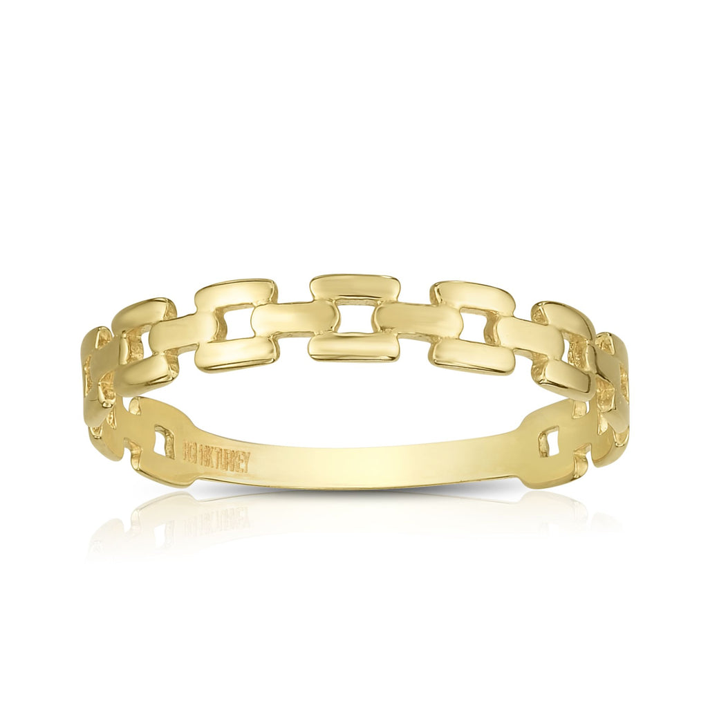 Fancy Shiny Link Style Ring Real 14K Yellow Gold - besenn