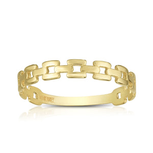 Fancy Shiny Link Style Ring Real 14K Yellow Gold - besenn