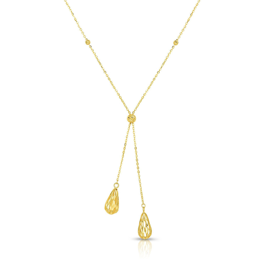 17" DropDown Bead Ball Chain Necklace Real 14K Yellow Gold - besenn