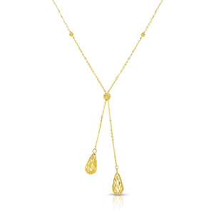 17" DropDown Bead Ball Chain Necklace Real 14K Yellow Gold - besenn