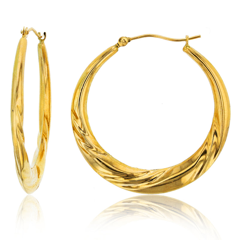 1 3/8" Italian Twisted Hoop Earrings Real 14K Yellow Gold
