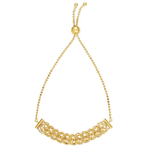Diamond Cut Bead Ball Twisted Design Adjustable Bracelet Real 14kt Yellow Gold - besenn