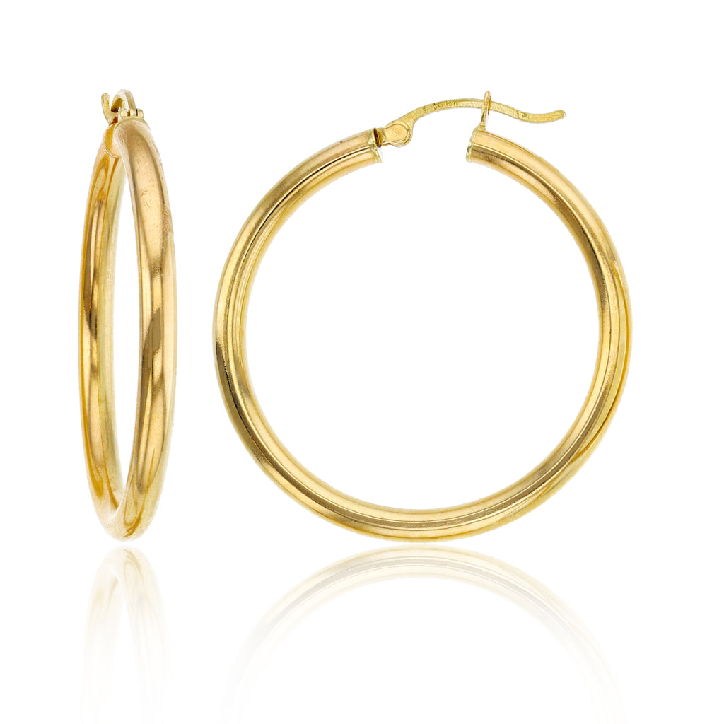 1 3/8" 3mm X 35mm Plain All Polished Shiny Hoop Earrings REAL 14K Yellow Gold - besenn