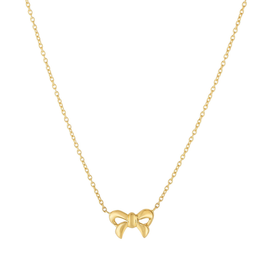 Bow Tie Shiny Necklace Real 14K Yellow Gold - besenn