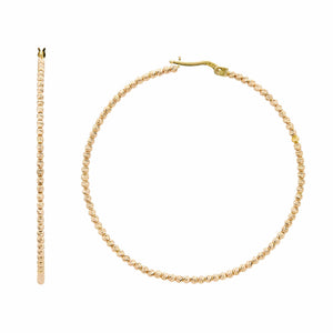 2" Diamond Cut Bead Ball Hoop Earrings Real 14K Rose Gold - besenn