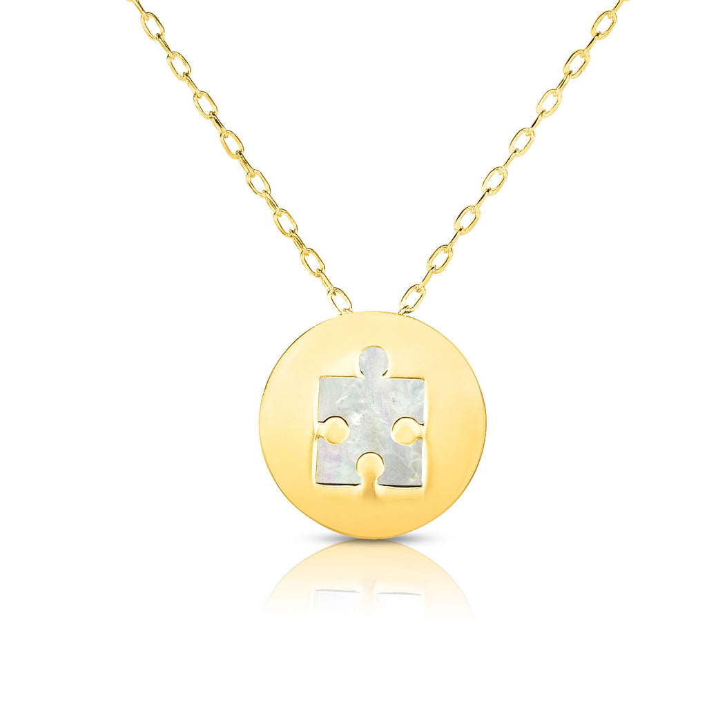 Puzzle Piece Mother of Pearl Necklace Real 14K Yellow Gold - besenn