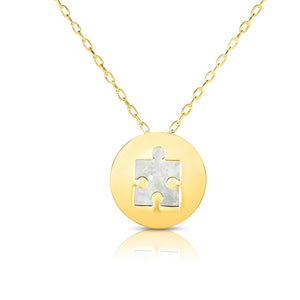 Puzzle Piece Mother of Pearl Necklace Real 14K Yellow Gold - besenn