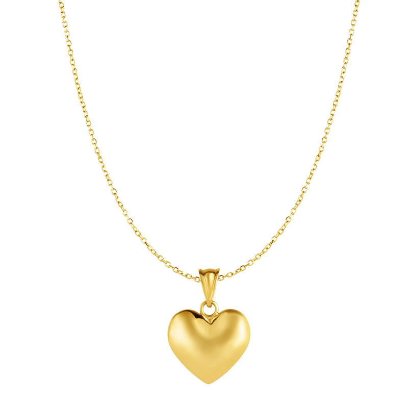 Puffed Heart Shiny Necklace Real 10K Yellow Gold - besenn