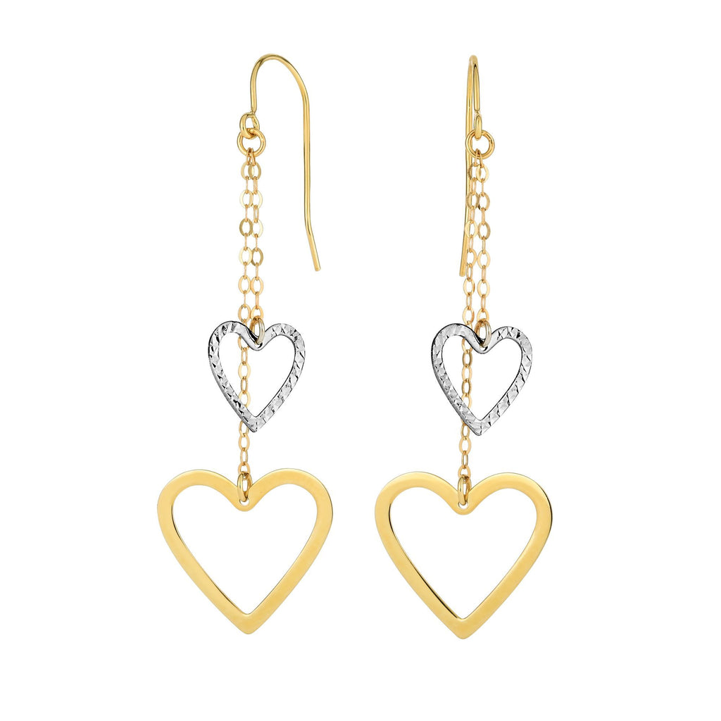 Diamond Cut Open Heart Strand Drop Earrings Real 14kt Yellow Gold - besenn