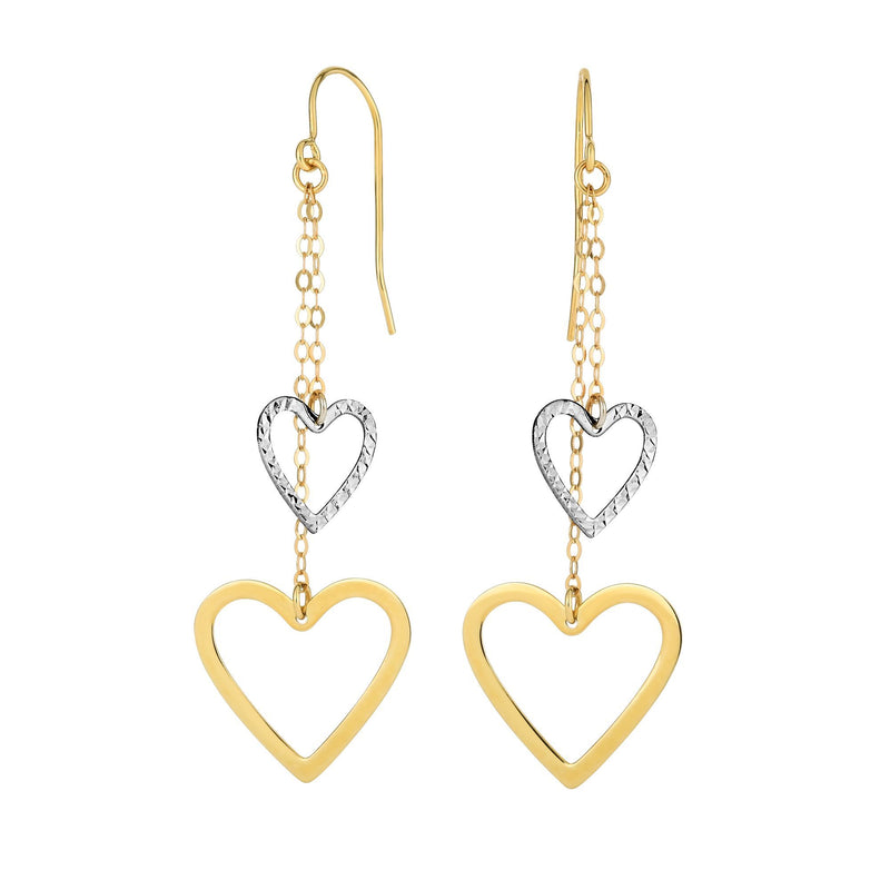 Diamond Cut Open Heart Strand Drop Earrings Real 14kt Yellow Gold - besenn