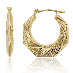 1" Italian Octagon Diamond Cut Hoop Earrings Real 14K Yellow Gold