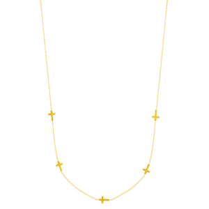 Cross Stationed Necklace Real 14K Yellow Gold