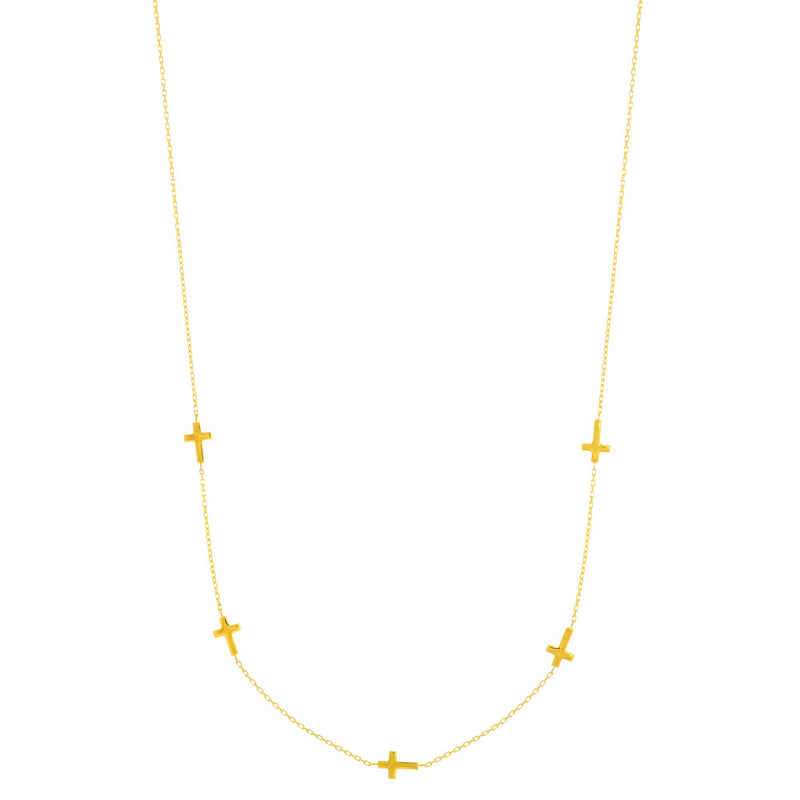 Cross Stationed Necklace Real 14K Yellow Gold