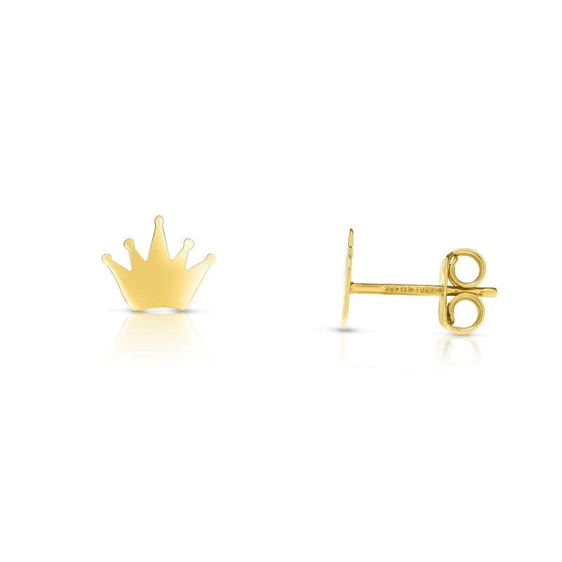 Crown Stud Earrings Shiny Real 14kt Yellow GOld - besenn