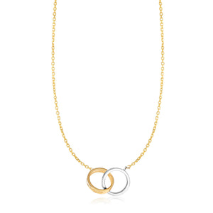 Interconnected Double Ring Engraved "TOGETHER FOREVER" Necklace Real 14K Yellow White Gold - besenn