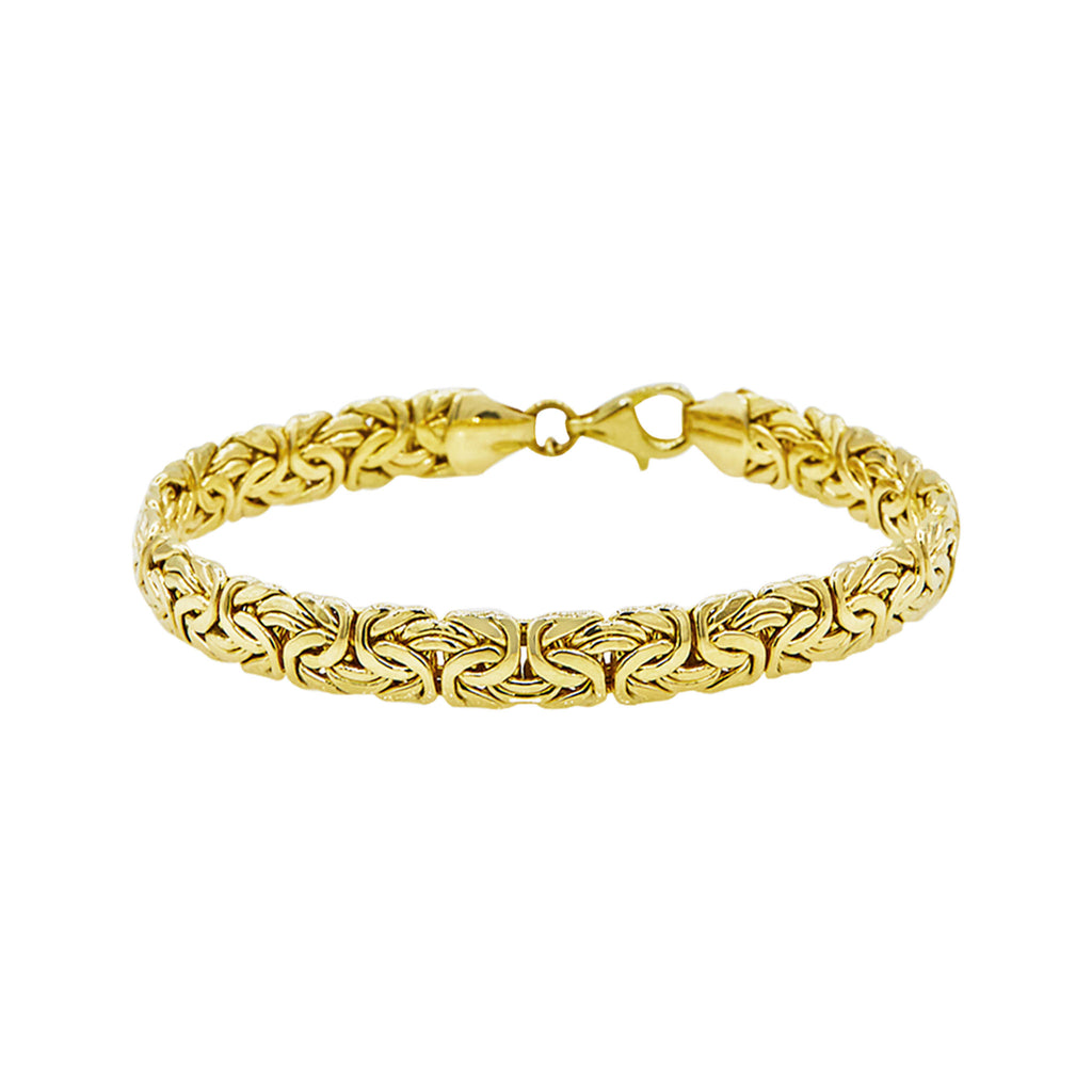 7.2mm All Shiny Classic Byzantine Bracelet Lobster Lock Real 14K Yellow Gold - besenn