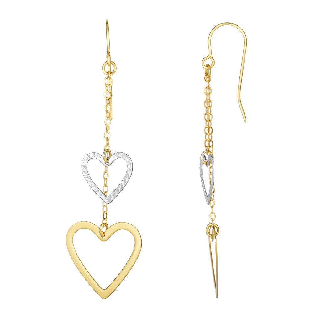 Diamond Cut Open Heart Strand Drop Earrings Real 10K Yellow Gold - besenn