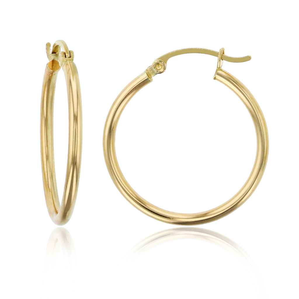 2mm X 20mm Plain All Polished Shiny Hoop Earrings REAL 14K Yellow Gold - besenn