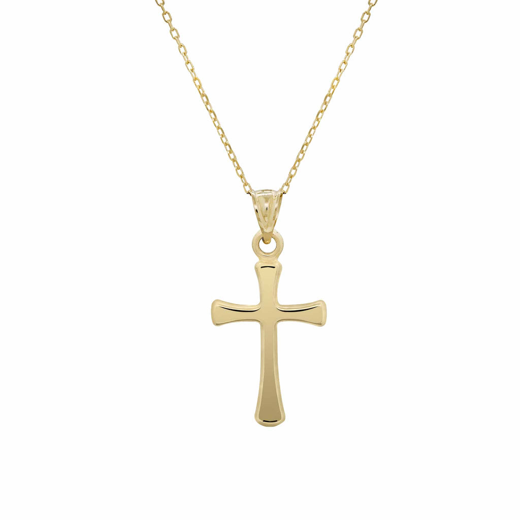 1" Small Cross Necklace Real 14K Yellow Gold - besenn