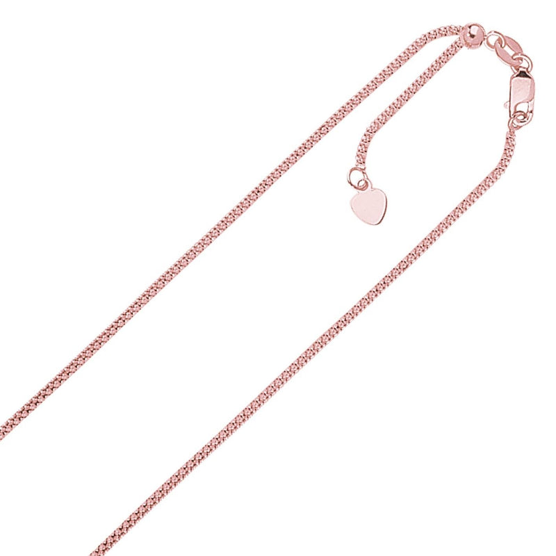 1.3mm Solid Adjustable Popcorn Chain Necklace REAL 14K Rose Pink Gold Up To 22