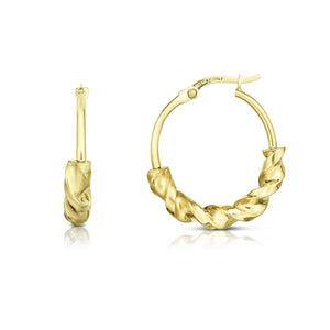 Twisted Oval Wheat Hoop Earrings Real 14K Yellow Gold - besenn