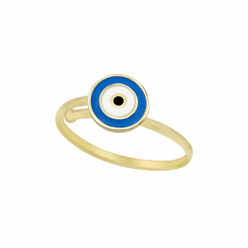 Child's Blue Evil Eye Ring Real 14K Yellow Gold - besenn