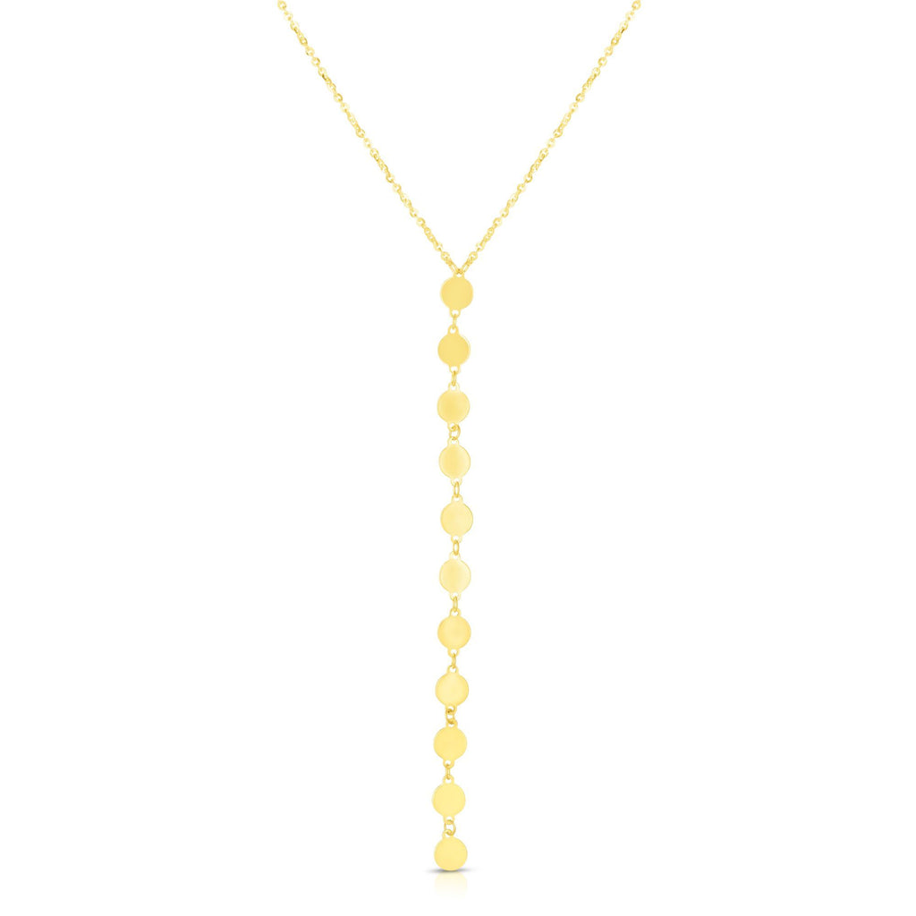 17" Dropdown Multiple Plain Disc Necklace Real 14K Yellow Gold - besenn