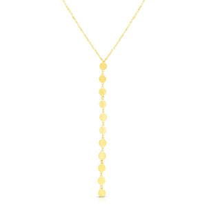 17" Dropdown Multiple Plain Disc Necklace Real 14K Yellow Gold - besenn