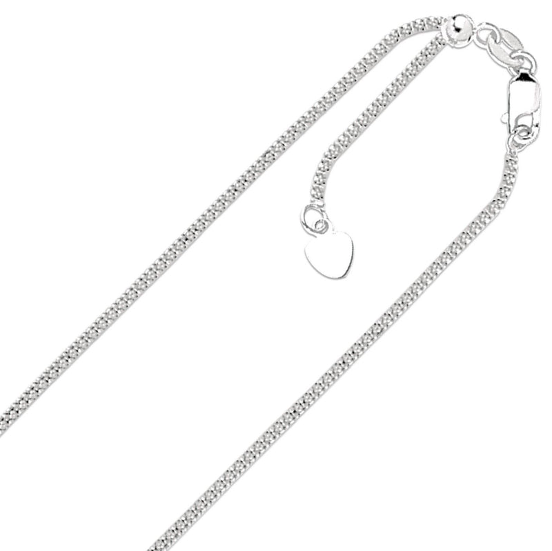 1.3mm Solid Adjustable Popcorn Chain Necklace REAL 14K White Gold Up To 22