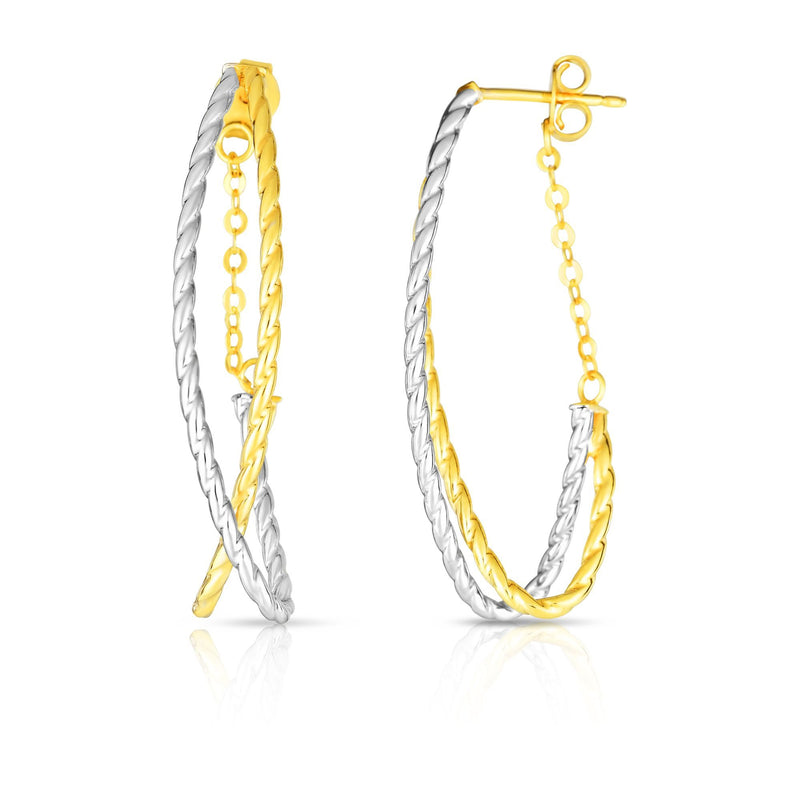 Twisted X Design Two-Tone Earrings Real 14K Yellow Gold - besenn