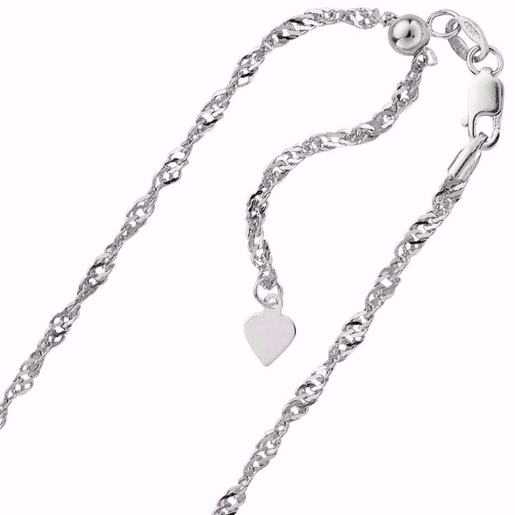 1.00mm Solid Adjustable Singapore Chain Necklace REAL 10K White Gold 22" 1.9gr - besenn