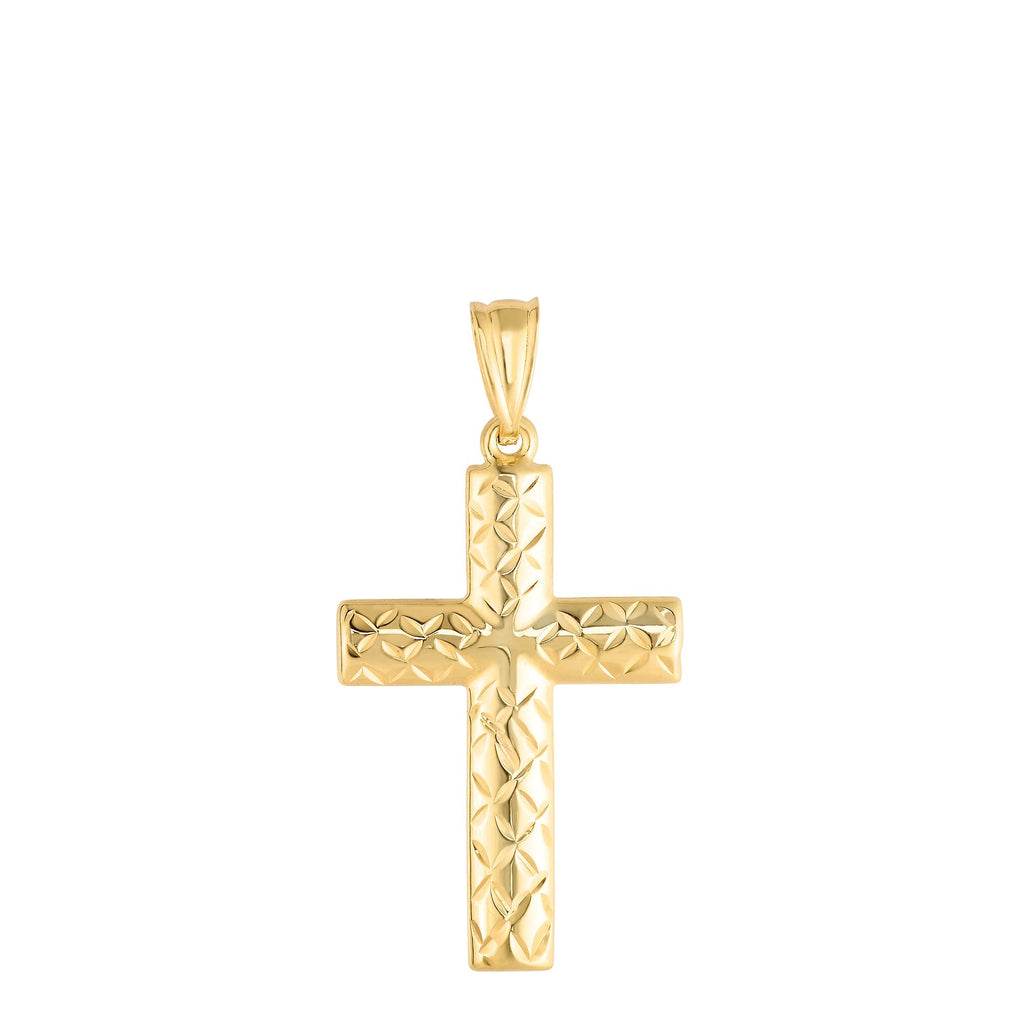 Diamond Cut & Plain Reversible Cross Pendant Real 14K Yellow Gold - besenn