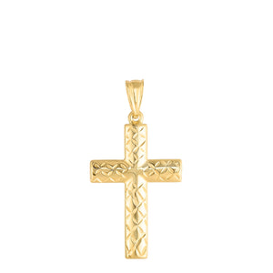 Diamond Cut & Plain Reversible Cross Pendant Real 14K Yellow Gold - besenn