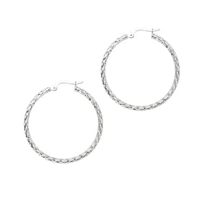 Filigree Diamond Cut Sparkle Hoop Earrings Real 14K Yellow Gold - besenn