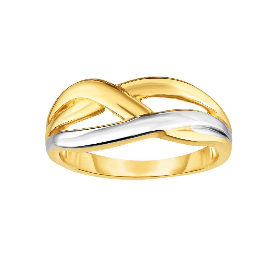 Two-Tone Graduated Fancy Ring Real 14K Yellow Gold - besenn