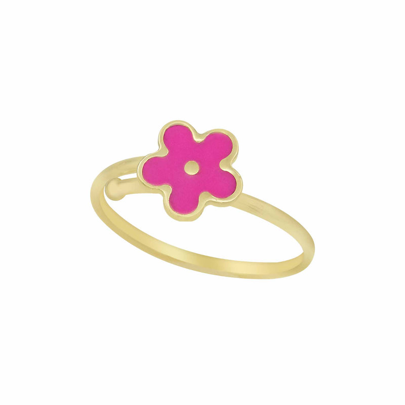 Child's Pink Flower Ring Real 14K Yellow Gold - besenn