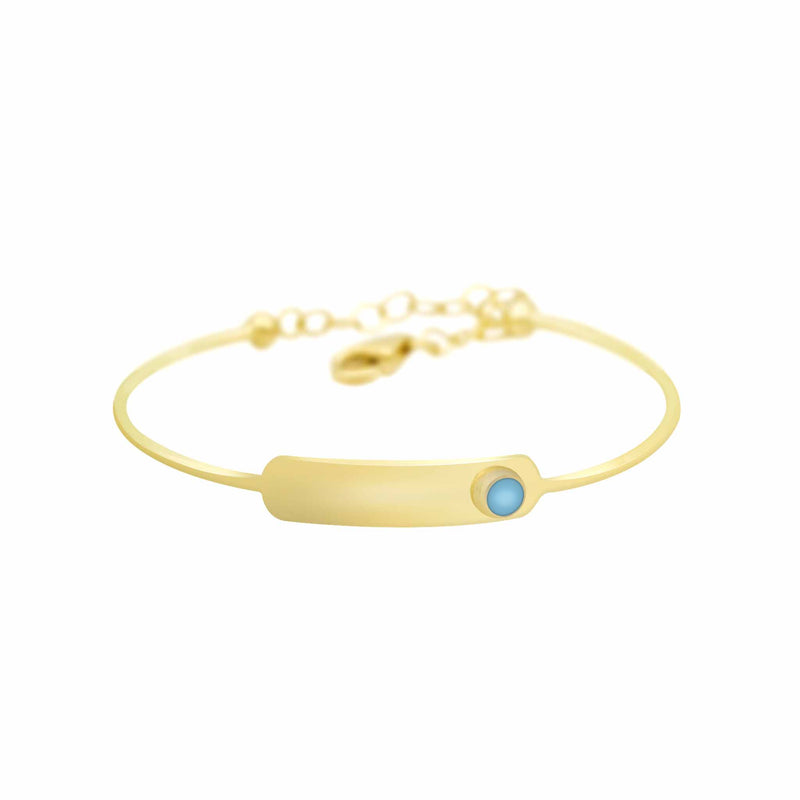 Baby's Name ID with Turquoise Bracelet Bangle Real 14K Yellow Gold - besenn