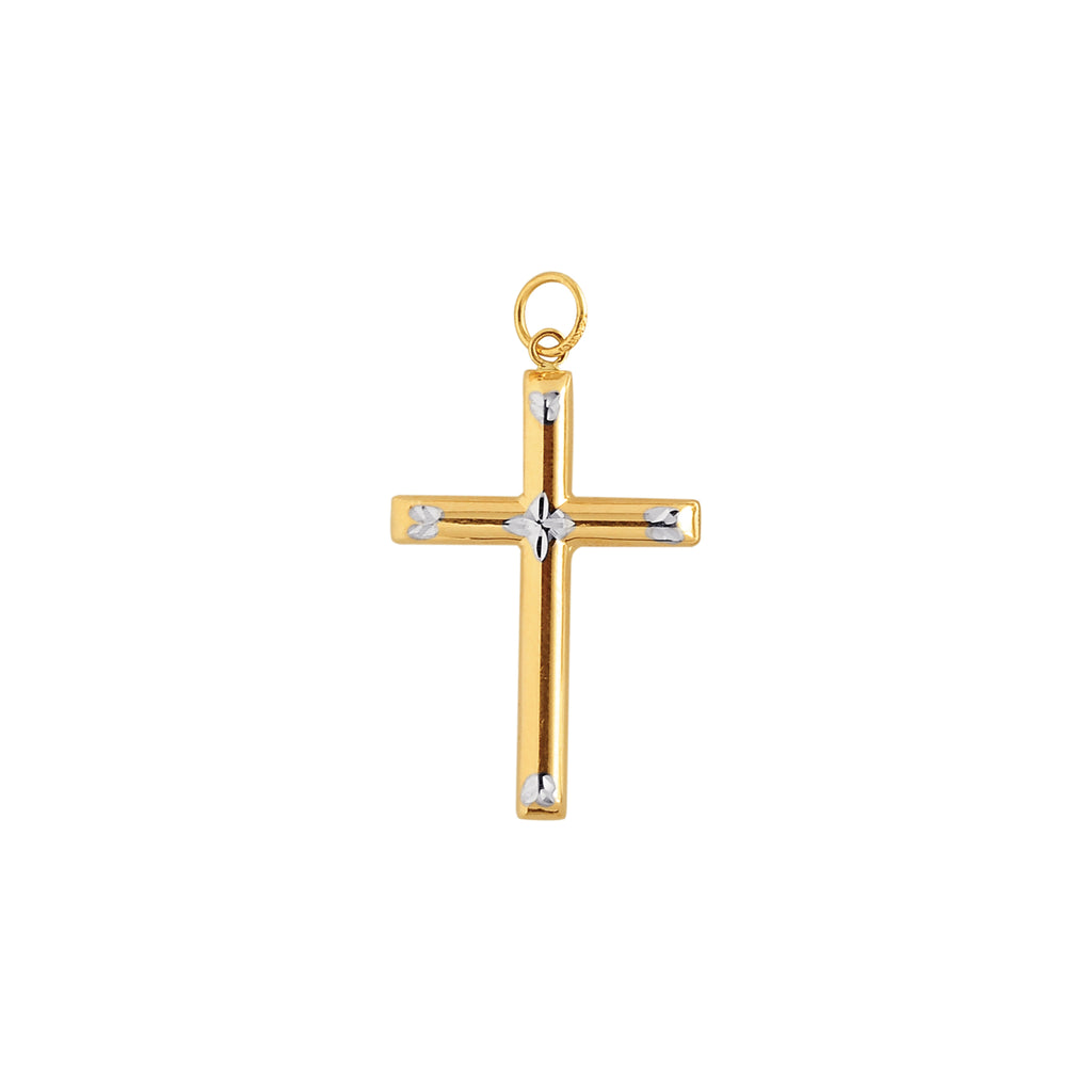 1 3/8" Knife Cut Two-Tone Cross Pendant Real 14K Yellow Gold - besenn