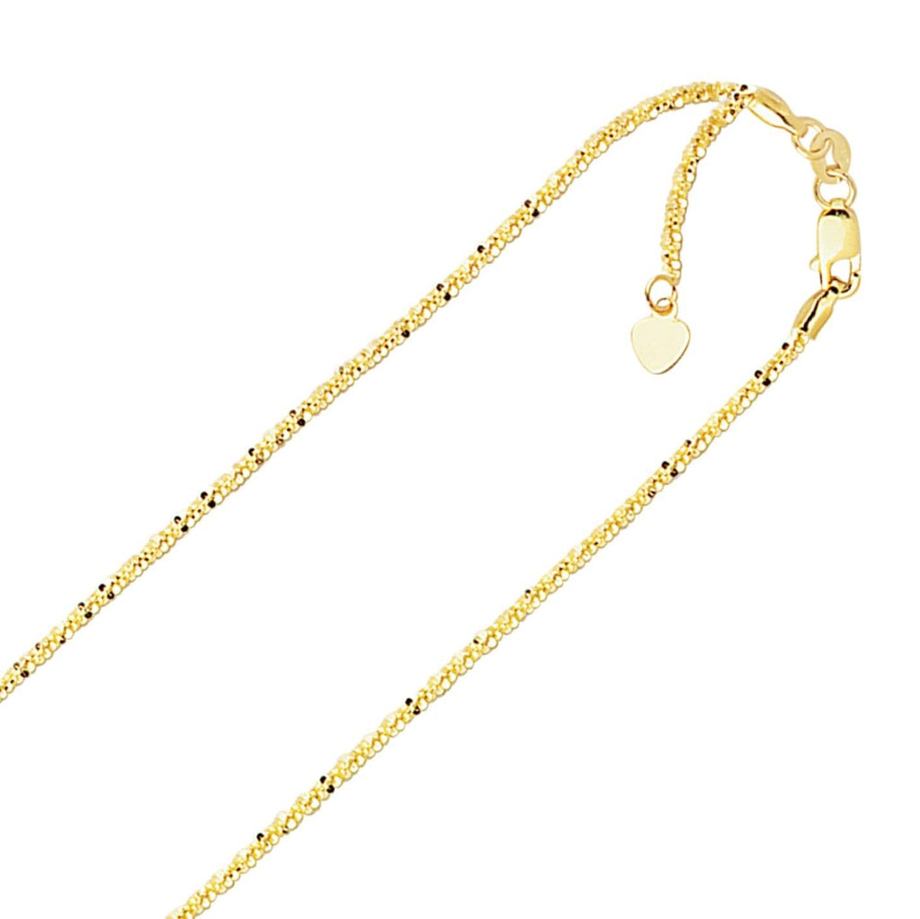 1.5mm Solid Adjustable Sparkle Twisted Rock Chain REAL 10K Yellow Gold Up To 22" - besenn