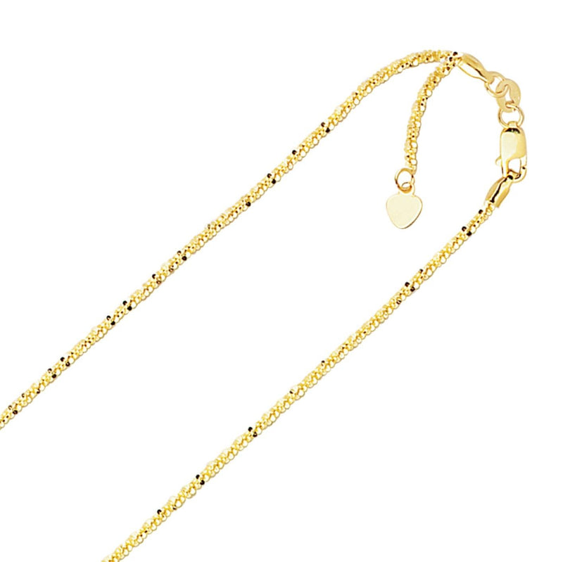 1.5mm Solid Adjustable Sparkle Twisted Rock Chain REAL 10K Yellow Gold Up To 22