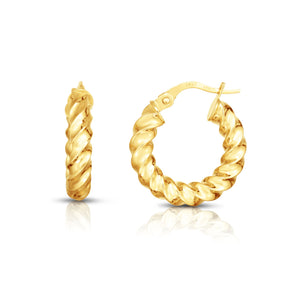 Twisted Shiny Bold Hoop Earrings Real 14K Yellow Gold