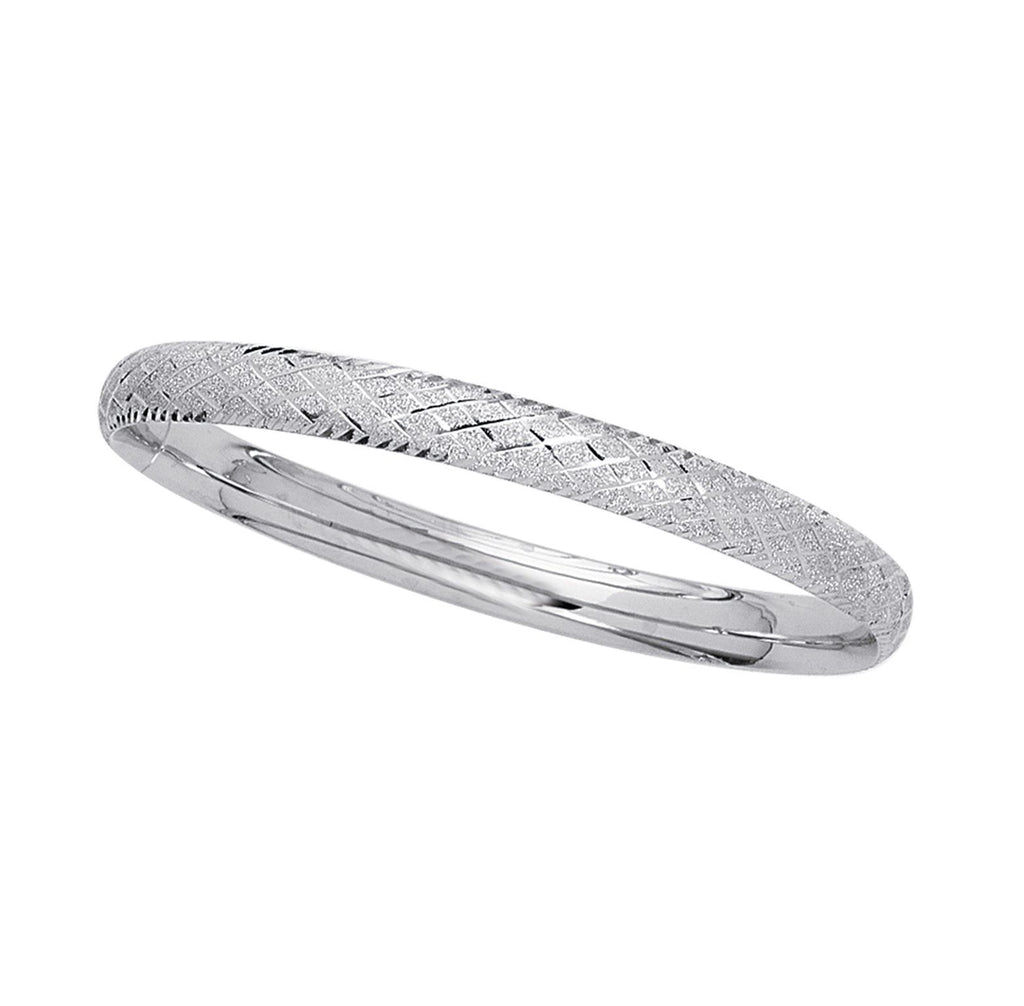 X Design Hugs Textured Diamond Cut Bangle Bracelet Real Solid 14K White Gold 7" - besenn