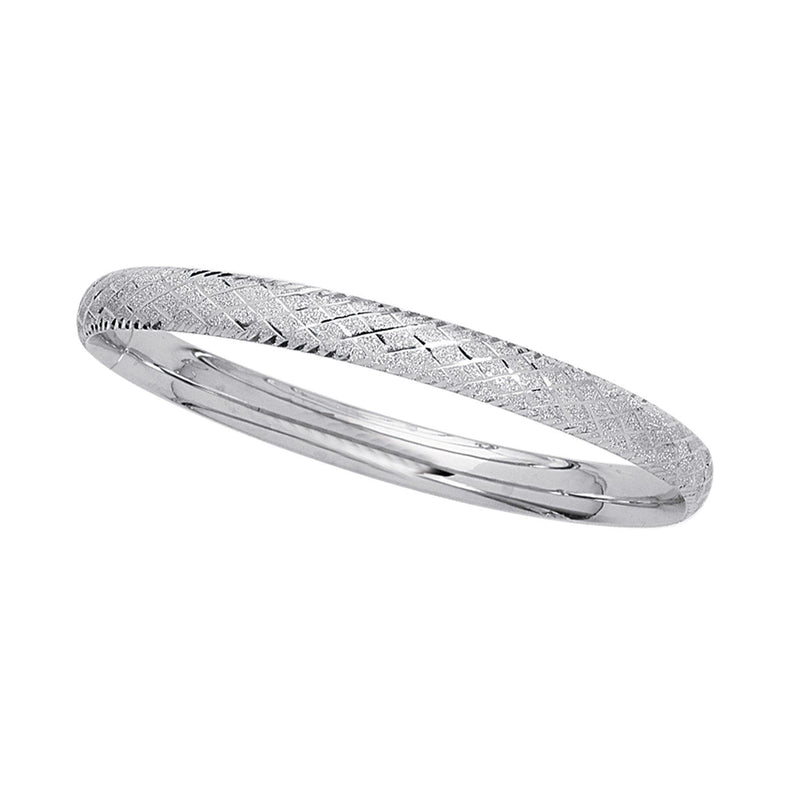 X Design Hugs Textured Diamond Cut Bangle Bracelet Real Solid 14K White Gold 7