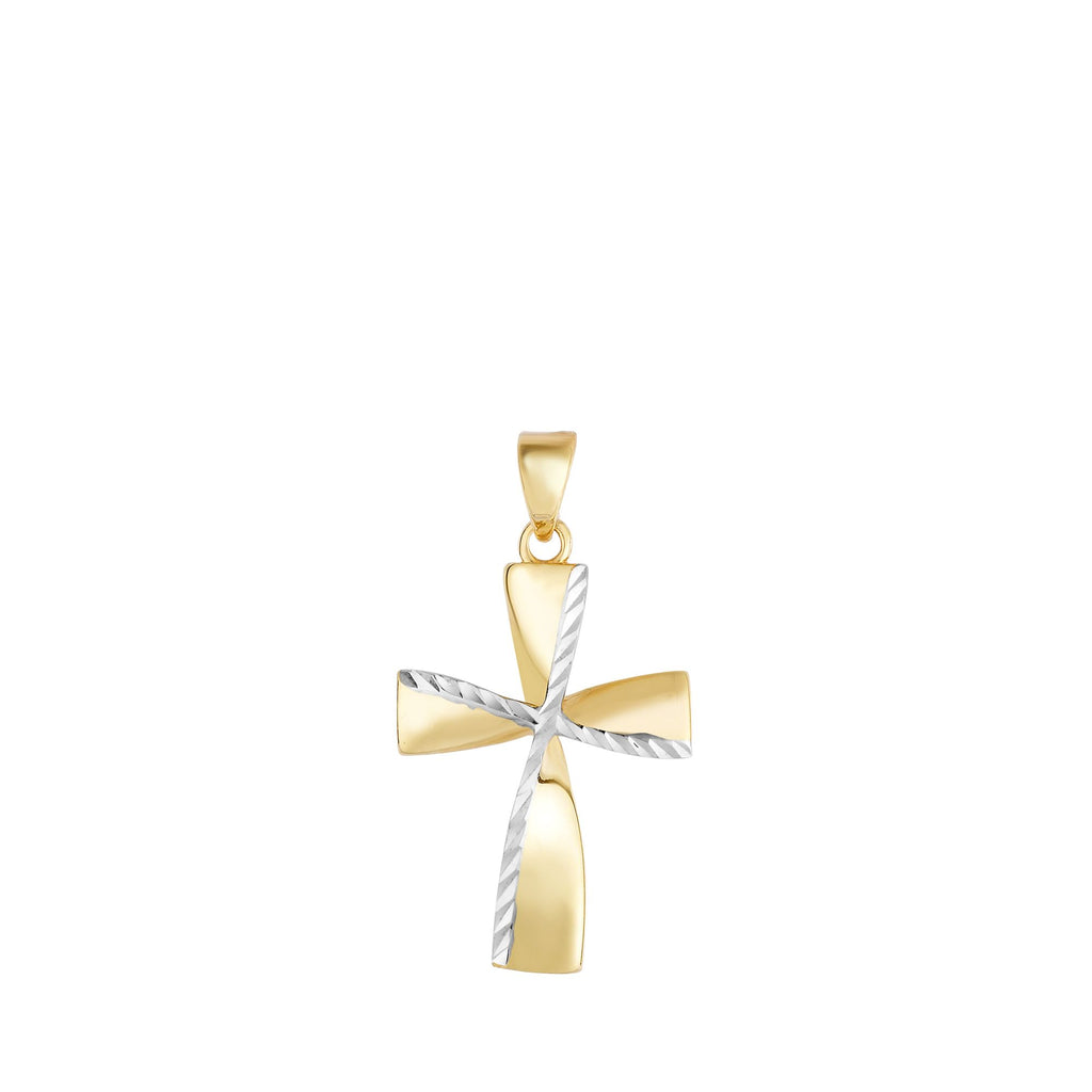 1" Diamond Cut Knife Cut Cross Pendant Real 14K Yellow Gold - besenn